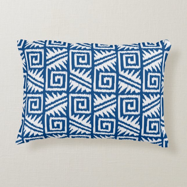 Ikat Aztec Pattern - Cobalt Blue and White Decorative Cushion (Back)