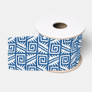 Ikat Aztec Pattern - Cobalt Blue and White Grosgrain Ribbon