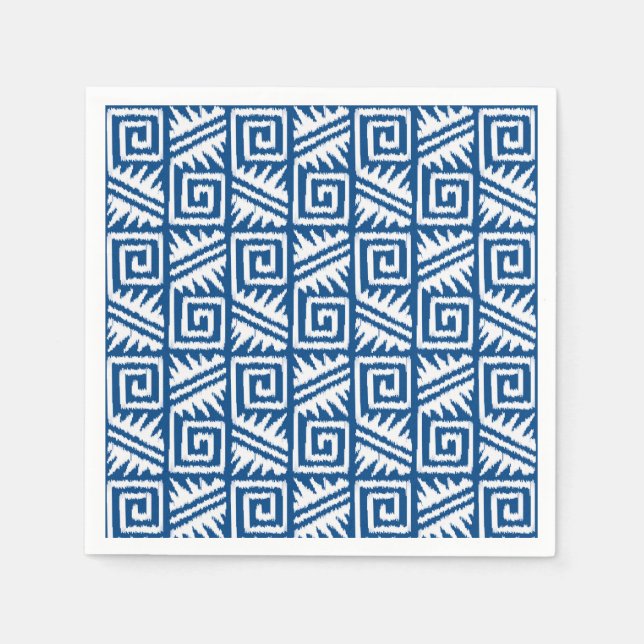 Ikat Aztec Pattern - Cobalt Blue and White Napkin (Front)