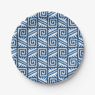 Ikat Aztec Pattern - Cobalt Blue and White Paper Plate