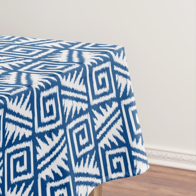 Ikat Aztec Pattern - Cobalt Blue and White Tablecloth (In Situ)