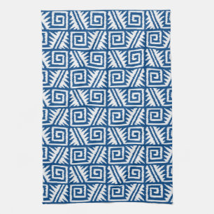 Ikat Aztec Pattern - Cobalt Blue and White Tea Towel