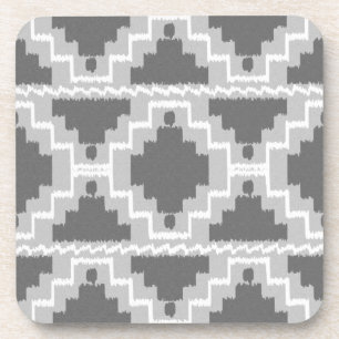 Ikat Aztec Pattern - Dark and light Grey / Gray Coaster