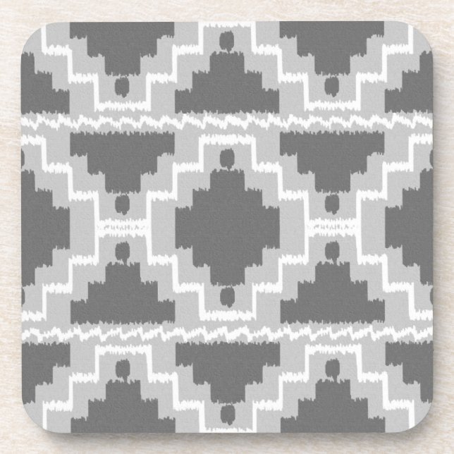 Ikat Aztec Pattern - Dark and light Grey / Gray Coaster (Front)