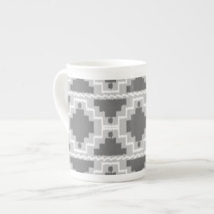 Ikat Aztec Pattern - Dark and light Grey / Grey Bone China Mug