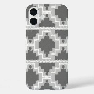 Ikat Aztec Pattern - Dark and light Grey / Grey iPhone 16 Plus Case