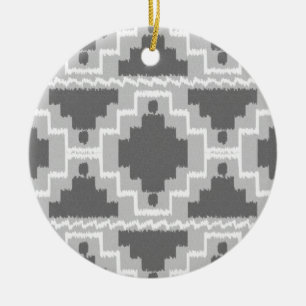 Ikat Aztec Pattern - Dark and light Grey / Grey Ceramic Tree Decoration