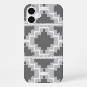 Ikat Aztec Pattern - Dark and light Grey / Grey iPhone 16 Plus Case