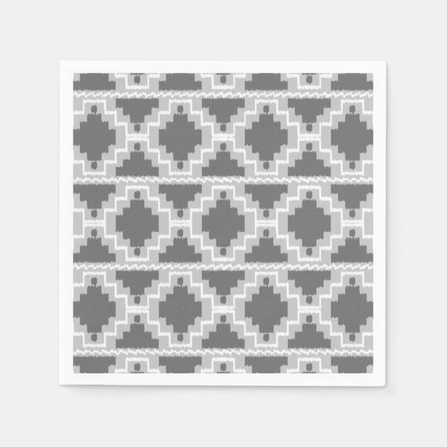 Ikat Aztec Pattern - Dark and light Grey / Grey Napkin (Front)