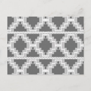 Ikat Aztec Pattern - Dark and light Grey / Grey Postcard