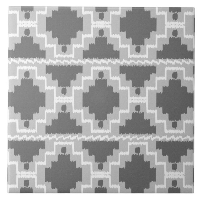 Ikat Aztec Pattern - Dark and light Grey / Grey Tile (Front)