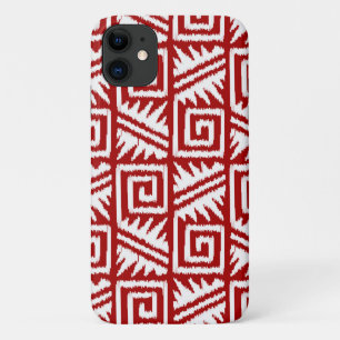Ikat Aztec Pattern - Dark Red and White iPhone 11 Case