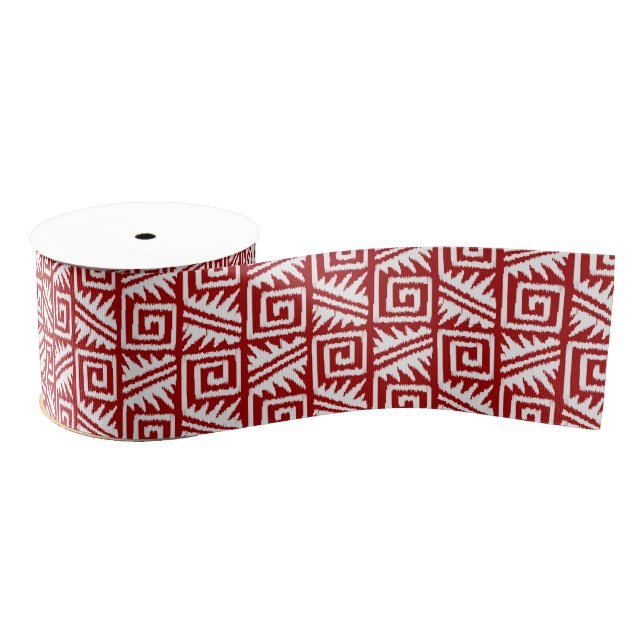 Ikat Aztec Pattern - Dark Red and White Grosgrain Ribbon (Spool)