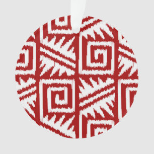 Ikat Aztec Pattern - Dark Red and White Ornament