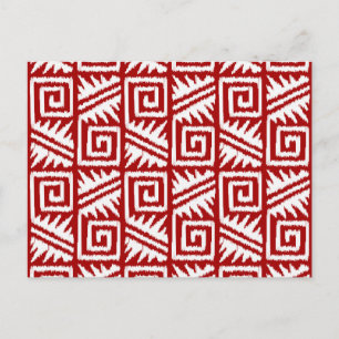 Ikat Aztec Pattern - Dark Red and White Postcard