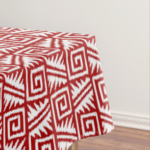 Ikat Aztec Pattern - Dark Red and White Tablecloth