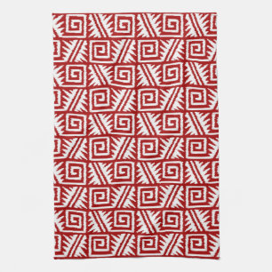 Ikat Aztec Pattern - Dark Red and White Tea Towel