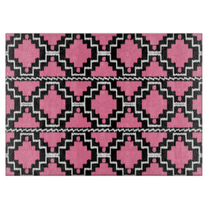 Ikat Aztec Pattern - Fuchsia Pink, Black and White Cutting Board