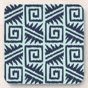 Ikat Aztec Pattern - Indigo and Light Blue Coaster