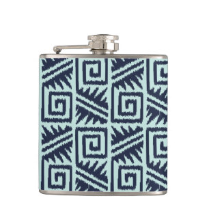 Ikat Aztec Pattern - Indigo and Light Blue Hip Flask