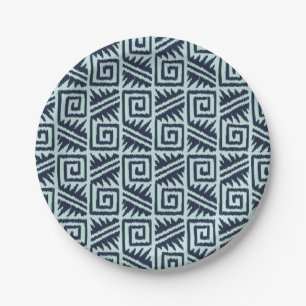 Ikat Aztec Pattern - Indigo and Light Blue Paper Plate