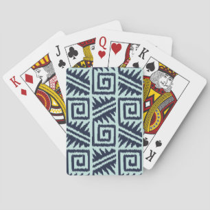 Ikat Aztec Pattern - Indigo and Light Blue Playing Cards