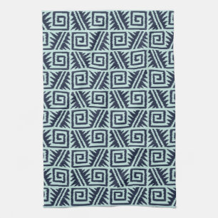 Ikat Aztec Pattern - Indigo and Light Blue Tea Towel