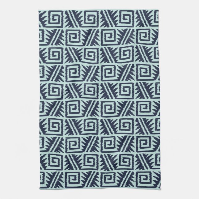 Ikat Aztec Pattern - Indigo and Light Blue Tea Towel (Vertical)