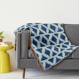 Ikat Aztec Pattern - Indigo and light blue Throw Blanket