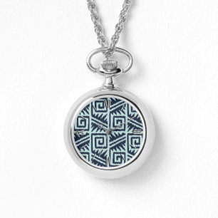 Ikat Aztec Pattern - Indigo and Light Blue Watch