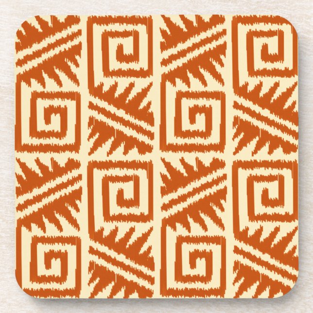 Ikat Aztec Pattern - Mandarin and Light Orange Coaster (Front)