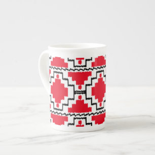 Ikat Aztec Pattern - Red, Black and White Bone China Mug