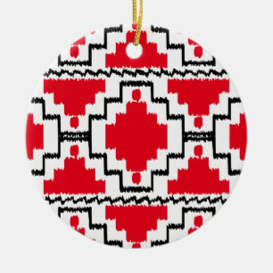 Ikat Aztec Pattern - Red, Black and White Ceramic Tree Decoration