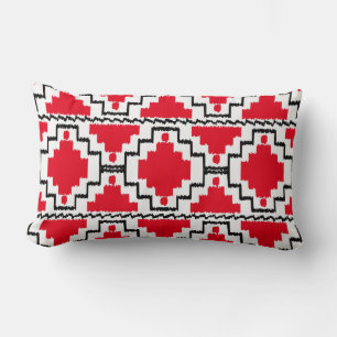 Ikat Aztec Pattern - Red, Black and White Lumbar Cushion