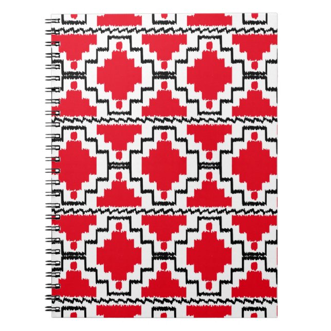 Ikat Aztec Pattern - Red, Black and White Spiral Notebook (Front)