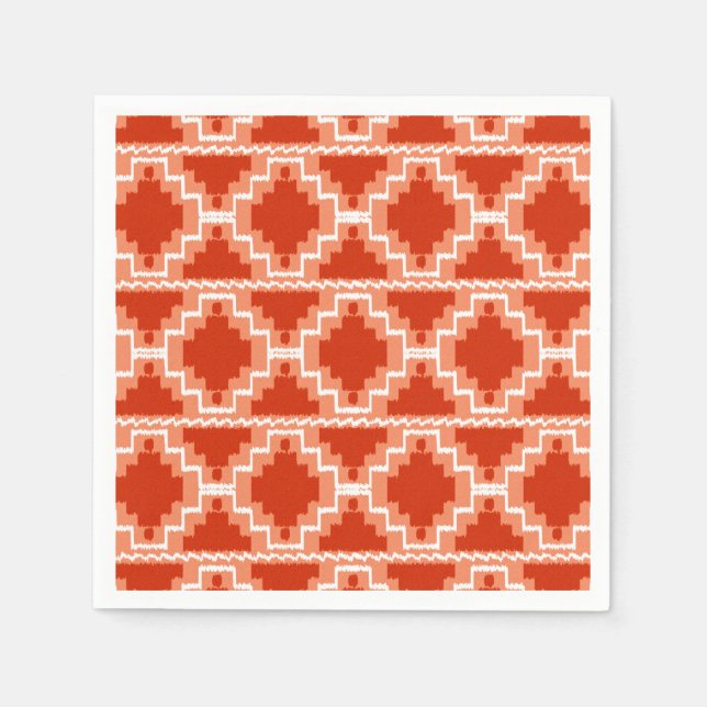 Ikat Aztec Pattern - Rust, Orange and white Napkin (Front)