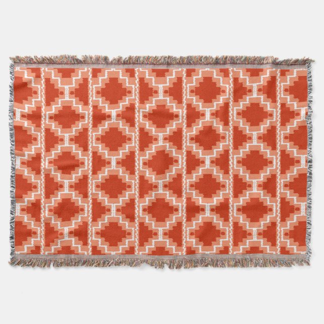 Ikat Aztec Pattern - Rust, Orange and white Throw Blanket (Front)