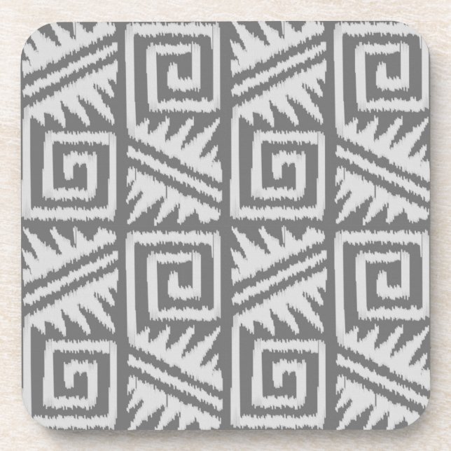 Ikat Aztec Pattern - Shades of Grey / Gray Coaster (Front)