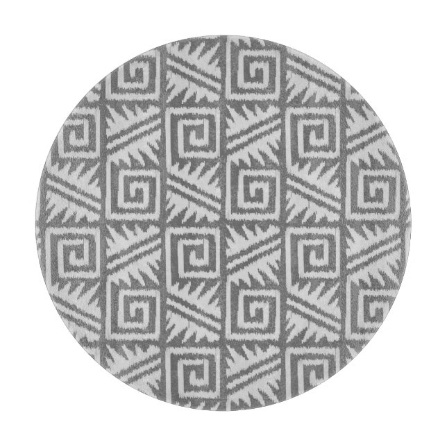 Ikat Aztec Pattern - Shades of Grey / Grey Cutting Board (Front)