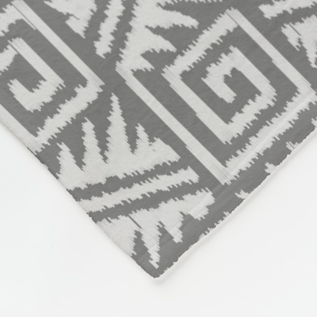 Ikat Aztec Pattern - Shades of Grey / Grey Fleece Blanket (Corner)