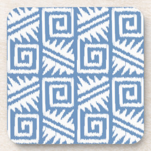 Ikat Aztec Pattern - Sky Blue and White Coaster