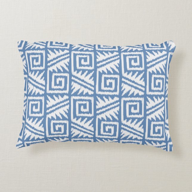 Ikat Aztec Pattern - Sky Blue and White Decorative Cushion (Back)