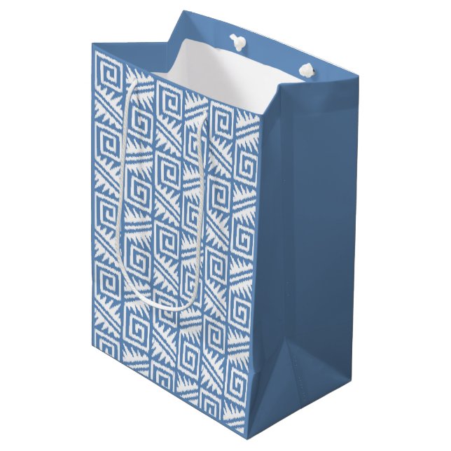Ikat Aztec Pattern - Sky Blue and White Medium Gift Bag (Front Angled)