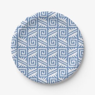Ikat Aztec Pattern - Sky Blue and White Paper Plate