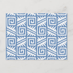 Ikat Aztec Pattern - Sky Blue and White Postcard