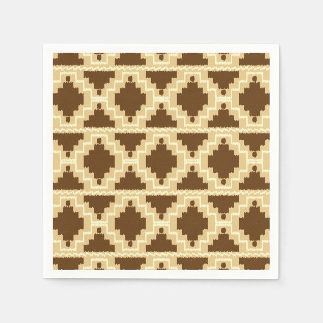 Ikat Aztec Pattern - Tan, brown and cream Napkin (Front)