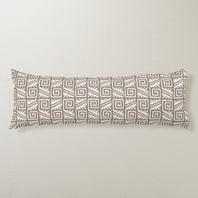Ikat Aztec Pattern - Taupe Tan and Cream Body Cushion (Front)