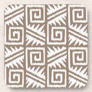 Ikat Aztec Pattern - Taupe Tan and Cream Coaster
