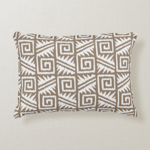 Ikat Aztec Pattern - Taupe Tan and Cream Decorative Cushion