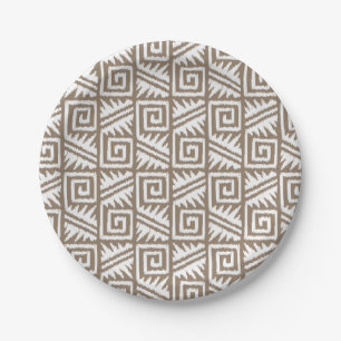 Ikat Aztec Pattern - Taupe Tan and Cream Paper Plate